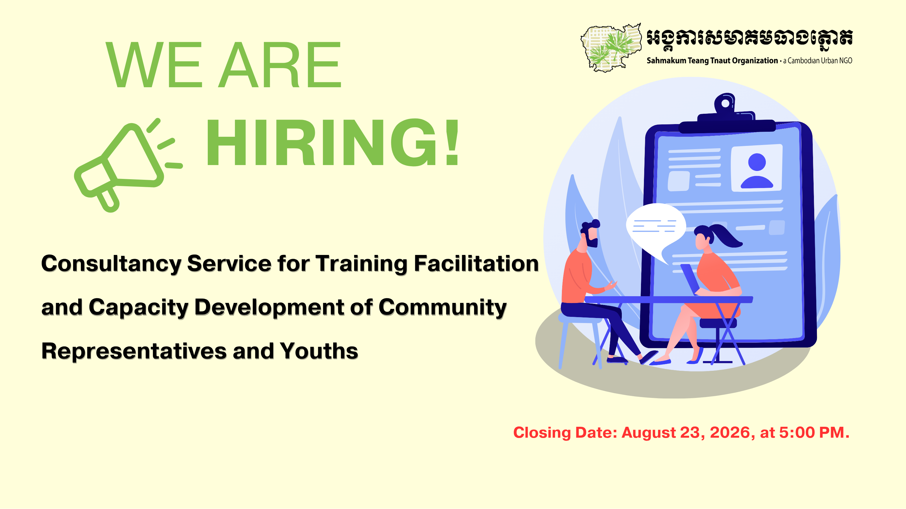 Consultancy Service for Training Facilitation and Capacity Development of Community Representatives and Youths