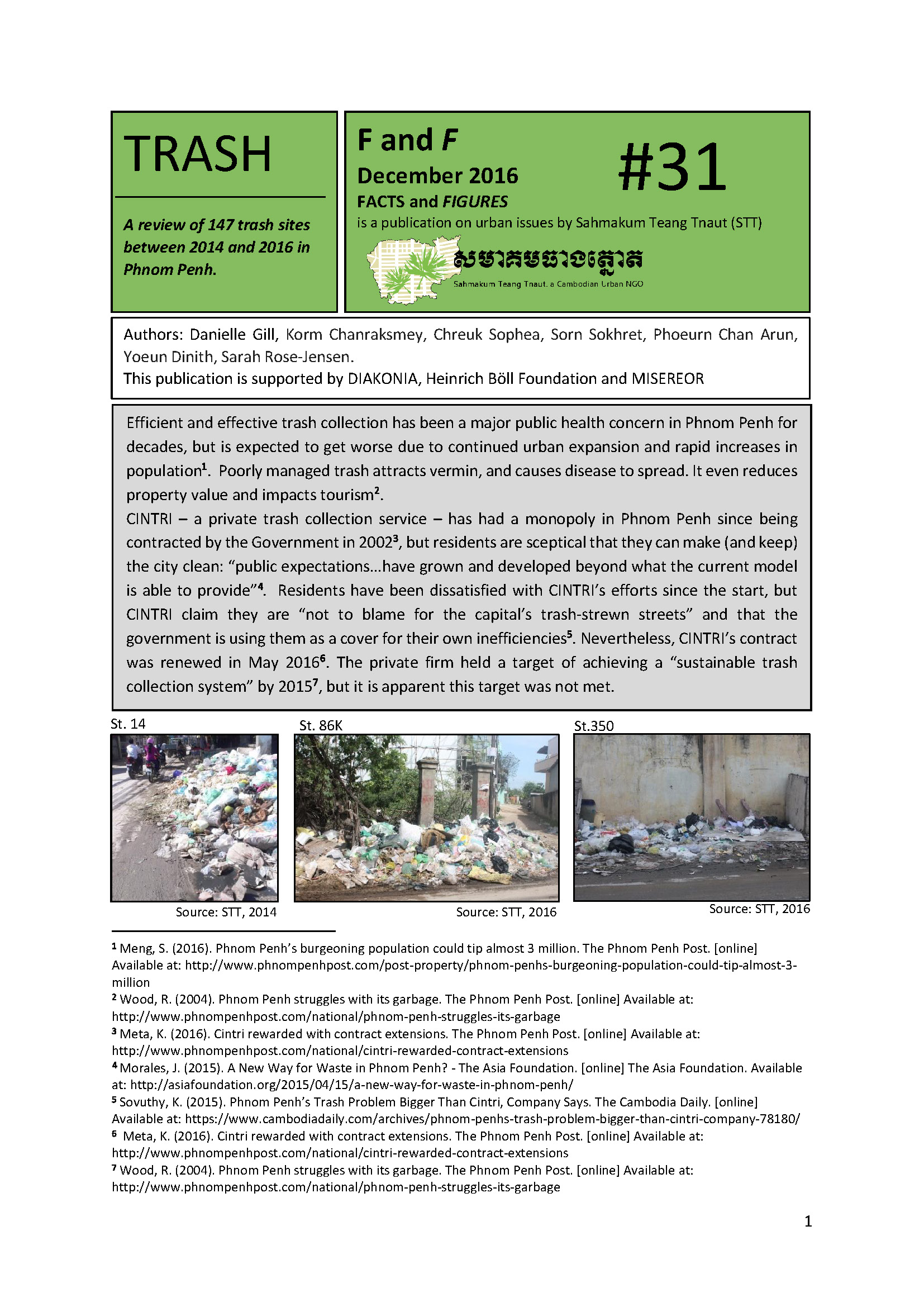 A review of 147 Trash Sites between 2014 and 2016 in Phnom Penh